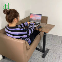 Bureau d'ordinateur portable en forme de C, réglable en hauteur, mobile, pour canapé, avec système de levage pneumatique Walnut, vente en gros