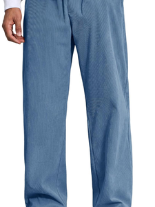 Custom <b>Mens</b> Ribbed Wide Leg <b>Trousers</b> <b>Loose</b> Fit Casual Summer Pants Lightweight Relaxed Fashion Streetwear Daily Wear Bottoms Top - Product Image 1