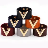 Amazon Hot Selling Jewelry Cuff Bangle Wholesale Low MOQ European American Fashion V-Shaped Women Faux Leather Bracelets