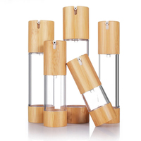 Vente en gros Personnalisation 15ml 30ml 50ml Récipient vide pour lotion sérum 80ml 100ml Couvercle en bois de bambou Bouteille à pompe en forme de U sans air