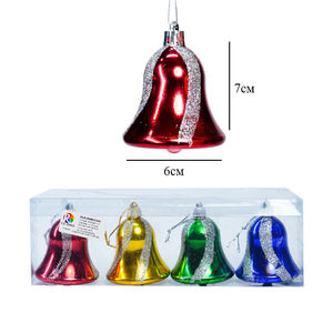 RAINBOW V 39 Ensemble de 4 décorations de Noël en plastique scintillant de haute qualité, faites à la main, cloches de Noël de 7 cm, décorations d'arbre modernes et colorées - Product Image 1