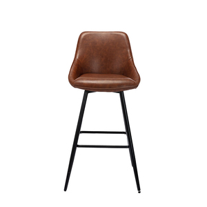 Chaise de bar en acier avec barre en métal et revêtement en cuir PU marron pour café et restaurant - Product Image 2