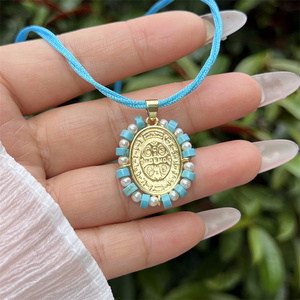 Collana con Ciondolo Creativo in Rame Placcato <span class=keywords><strong>Oro</strong></span> 18K e Turchese Blu Fatto a Mano, Gioielli Etnici all'Ingrosso OEM - Product Image 4