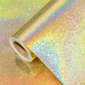 Iridescent Holographic Wrapping <b>Paper</b> <b>Roll</b> Pink Shiny Rainbow Star Pattern Gift <b>Wrap</b> for Party Decor - Product Image 5