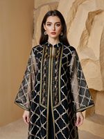 Robes maxi décontractées élégantes du Moyen-Orient, style Dubaï, abaya, robe de grande taille, polyester, broderie, dentelle, motif floral, paillettes, femmes