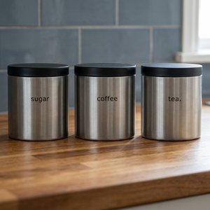 High Quality Eco-Friendly Silver Stainless Steel Metal Flat Canisters Home Food Storage Organization Stackable Durable Flip Top - Product Image 4