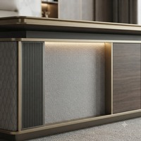 Scrivania Direzionale Moderna con Scaffale, Mobile Laterale in Legno, Sedia in Pelle, Libreria, Arredamento per Ufficio Commerciale CEO/Manager Aomige D326