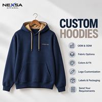 Sweat-shirts et sweats à capuche pour hommes en coton bleu marine foncé personnalisés sous marque privée, avec doublure de capuche contrastante kaki, cordon de serrage et motif graphique en lettres, style décontracté