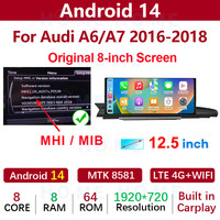 Android 14 MTK8581 10,25/12,5 pulgadas REPRODUCTOR DE Radio y vídeo para coche estéreo para Audi A6 A7 2012-2018 inalámbrico Carplay navegación GPS automática