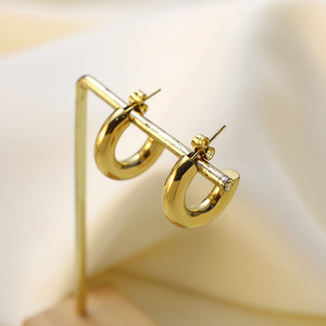 Hoop Earrings Gold Stainless Steel Geometric Design Women's Fashion Jewelry - Product Image 1