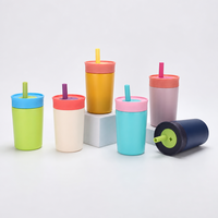 Gobelet isotherme en acier inoxydable à double paroi pour enfants, 12 oz, anti-fuite, écologique, avec paille