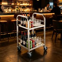 Chariot de service carré à 2 niveaux en métal pour boissons, bar, restaurant, cuisine, chariot à verres à vin avec étagère