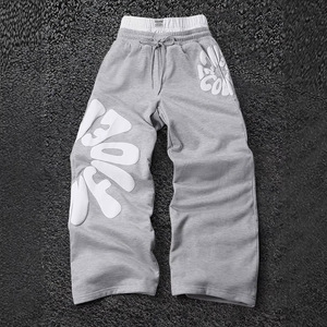 <span class=keywords><strong>Pantalon</strong></span> décontracté unisexe à taille élastique 2026 Hip Hop Rock Streetwear avec imprimé lettres en relief, coupe ample et rembourré, collection Printemps - Product Image 1