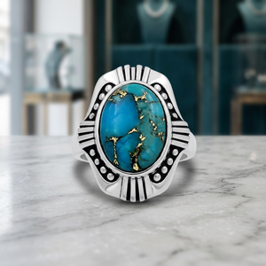 Anillo de Plata de Ley 925 Gourik con Turquesa Azul, Anillo de Sello Oxidado Estilo Suroeste, Joyería Bohemia Vintage para Mujer - Product Image 2