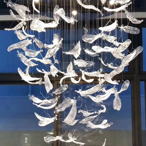 Lustre moderne en acier inoxydable avec pendentif en forme d'oiseau, grand modèle blanc à LED, télécommande, hauteur réglable pour salon, 2700K E26 - Product Image 6