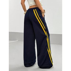 FOXA Pantalon de survêtement large pour femme, taille à cordon, rayé, décontracté, en tissu éponge 100% coton, pour l'automne - Product Image 2