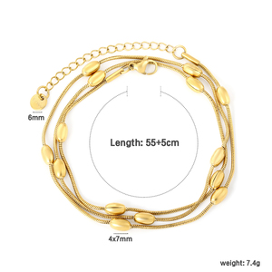 Pulsera de Cadena de Serpiente Chapada en Oro con Cuentas Ovaladas, Clásica, Ajustable, Multifilamento, Impermeable, Joyería para Mujer - Product Image 3