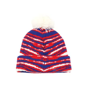 Custom Wholesale Logo Winter Sports Knitted Pompom Beanies Winter Warm Hat