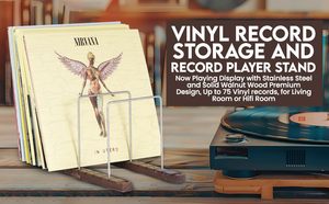 Support de rangement <span class=keywords><strong>pour</strong></span> disques vinyles Decibelvibe, design détachable, acier inoxydable, bois de noyer massif, affichage premium « En cours de lecture » <span class=keywords><strong>pour</strong></span> 75 disques - Product Image 6