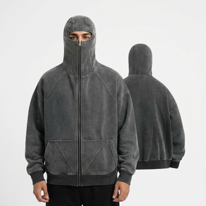 Sudadera con Capucha Balaclava de Algodón Ligero con Cremallera Gris, Diseño de Logotipo Personalizado, Bordado de Alta Calidad, Estilo Ninja Streetwear - Product Image 1