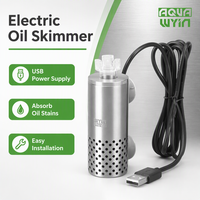Épurateur de surface d'aquarium alimenté par USB en acier inoxydable avec ventouses pour le nettoyage de l'eau des aquariums