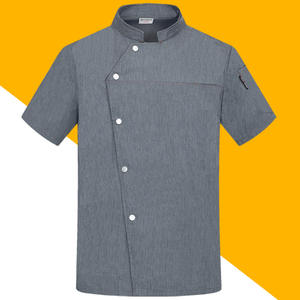 ชุดทำงานเชฟผ้ายีนส์ระบายอากาศได้ดี ทันสมัย แบบ unisex แขนสั้น สำหรับฤดูร้อน เหมาะสำหรับโรงแรม ร้านอาหาร ทนน้ำ แห้งเร็ว - Product Image 1