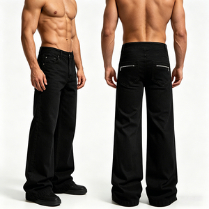 Jeans Baggy à Jambes Larges sur Mesure pour Hommes, Poches Surdimensionnées, Fermeture Éclair, <span class=keywords><strong>Coupe</strong></span> Slim, Streetwear, Denim Japonais Selvedge Noir - Product Image 6