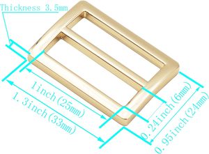 JWBIZ Lot de 20 glissières plates en métal pour ceinture, ajusteurs de sangle, fermoirs à trois glissières, couleur or, en pouces - Product Image 3