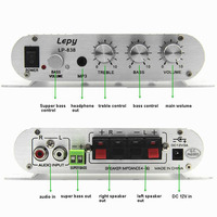 LP-838 araba amplifikatör 12V Hi-Fi 2.1 stereo ses amplifikatörü güçlendirici radyo CD MP3 MP4 Stereo AMP bas hoparlör oyuncu