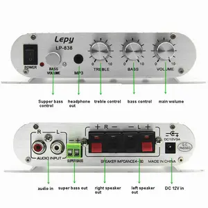LP-838 자동차 앰프 12V 하이파이 2.1 스테레오 오디오 앰프 부스터 라디오 CD MP3 MP4 스테레오 앰프 베이스 스피커 플레이어