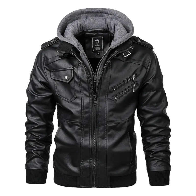 High Quality Fashion And Leisure Men's Hooded Winter Outdoor Leather Jacket