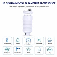 Capteur météo intégré 10 paramètres (température, humidité relative, pression, luminosité, pluie, vitesse/direction du vent, PM2.5, PM10, CO2) de qualité industrielle RS485