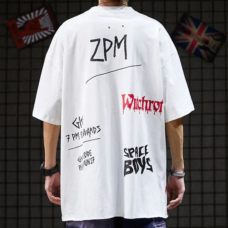 Streetwear kaus layar Logo kustom untuk pria, T-Shirt lengan pendek kerah O Hip Hop ukuran besar
