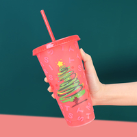 Gobelet réutilisable en gros en vrac 24oz cadeau magique sensible au froid changement de couleur joyeux noël tasse de fête avec paille