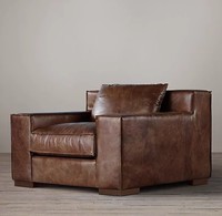 Sofá de Cuero Encerado de Estilo Industrial Retro Americano: Sofá Lineal de 3 Plazas para Salas de Estar, Villas, Bares, Cafeterías y Bares de Cigarros