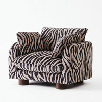 Fauteuil Moderne Élégant Grand Format en Tissu Imprimé Zèbre avec Dossier Croisé, Chaise Simple en Bois pour Salon, Chambre et Hôtel