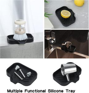Porte-savon en silicone avec drain, plateau à savon, idéal pour distributeur, éponge, bouteille, tasse sur évier ou comptoir - Noir - Product Image 5