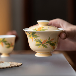 Guanlan Xuan Paper Yellow Hand-painted Gaiwan Porcelain With Lid Kung Fu <b>Tea</b> <b>Set</b> - Product Image 1