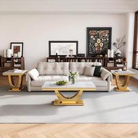 Ensemble de table basse et table d'appoint en acier inoxydable de luxe italien, table d'appoint moderne en marbre pour salon, hôtel et maison