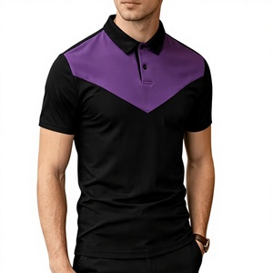 Men's Black Purple Color Blocked Short Sleeve for Shirt Knitted 100% Cotton Pocket Quick Dry Casual Regular Fit Front Logo - Product Image 2