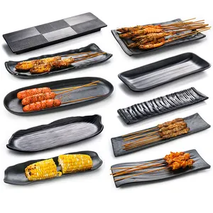 カスタムプリント白日本寿司黒レストランつや消し長方形メラミンプレート