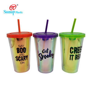 Tazza colorata Bubble Tea plastica doppia parete plastica Halloween con tazze e piattini <span class=keywords><strong>per</strong></span> <span class=keywords><strong>feste</strong></span> in paglia supporto Super mercati, <span class=keywords><strong>negozi</strong></span> di regali - Product Image 1