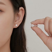 Anting-anting kancing mawar perak S925 romantis, anting-anting kancing mawar bunga zirkon CZ perak sterling 925