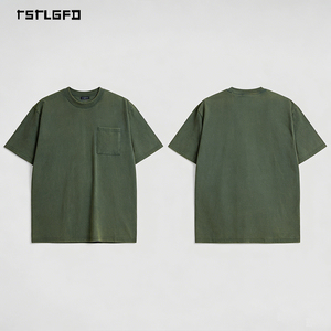 เสื้อยืดผู้ชายไซส์ใหญ่ ผ้าหนา ซักแบบวินเทจ มีกระเป๋าเสื้อ ทรงใหญ่พิเศษ ย้อมสีทั้งตัว คอกลม แขนสั้น - Product Image 5