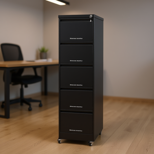 Archivador Metálico Vertical de 5 Cajones, Resistente, con Ruedas y Cerradura, Tamaño A4, Carta y Legal, Color Negro, Mueble de Oficina - Product Image 2