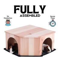 Abri d'angle multifonctionnel en bois massif pour cochon d'Inde avec deux entrées, entièrement assemblé, pour chinchilla, rat, hérisson