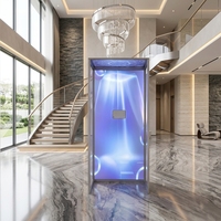 Ascenseur de villa moderne avec cabine intégrée et miroir, garde-corps métallique au plafond, pour maison résidentielle neuve