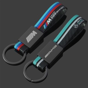 Cross-Border Three-Color Sports Logo Keychain Genuine <strong>Leather</strong> Carbon Fiber Pattern Car Logo <strong>Keyring</strong> - Product Image 2