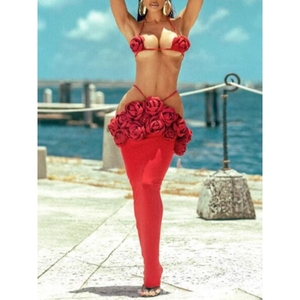 Halter 3D Flower Backless Women's <b>Sexy</b> 2 Piece <b>Set</b> Fashion - Product Image 1