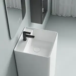 CaCa New Design Square Shape Pedestal Basin Freestanding Bathroom Sink With Smart Mirror And Cabinet